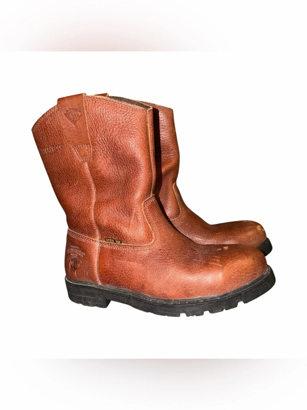 Men's Brown Leather Pull-On Work Boots